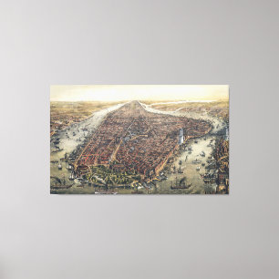 Lienzo Nueva York antigua, Manhattan, puente de Brooklyn