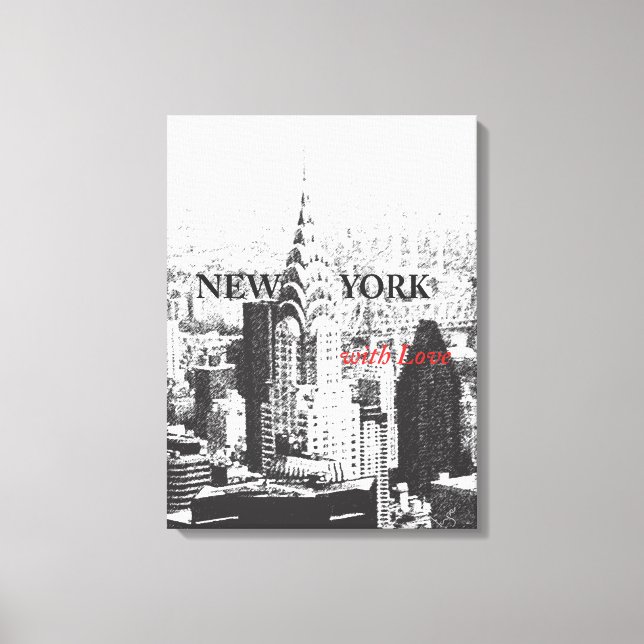 Lienzo Nueva York con Poster de amor (Anverso)