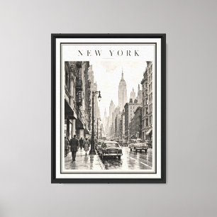 Lienzo Nueva York de los años 50 enmarcada en blanco y ne