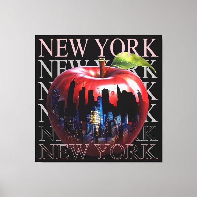 Lienzo Nueva York La Gran Manzana Fruta Silueta Ciudad (Anverso)