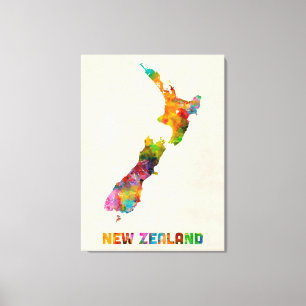 Lienzo Nueva Zelanda, mapa de la acuarela