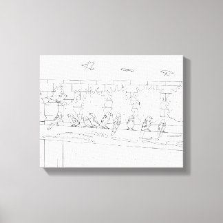 Lienzo Nueve gorriones sentados en el dibujo del tren par