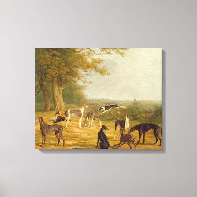 Lienzo Nueve Greyhounds en un paisaje (aceite sobre lienz (Anverso)