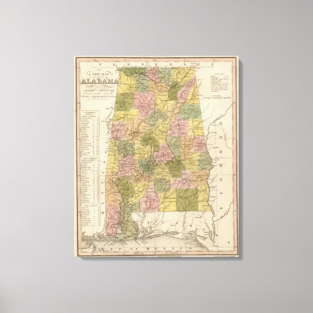 Lienzo Nuevo Mapa De Alabama (Anverso)