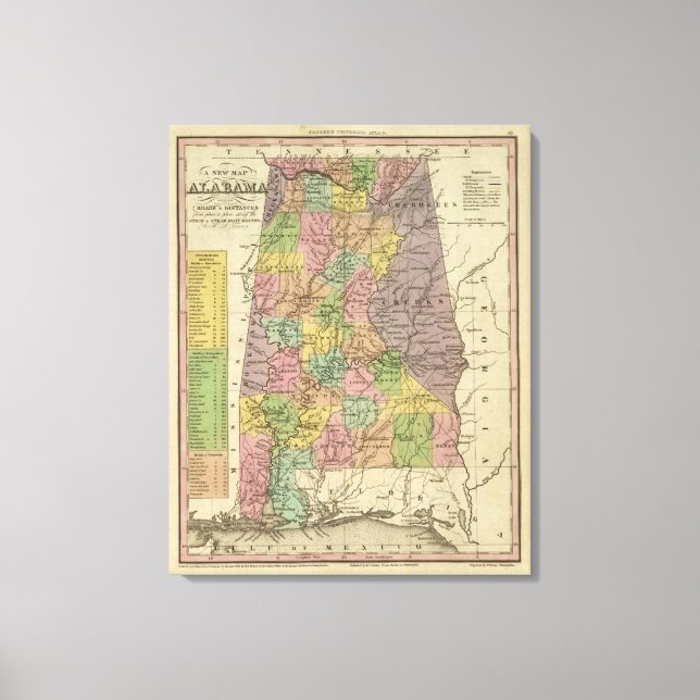 Lienzo Nuevo Mapa De Alabama (Anverso)