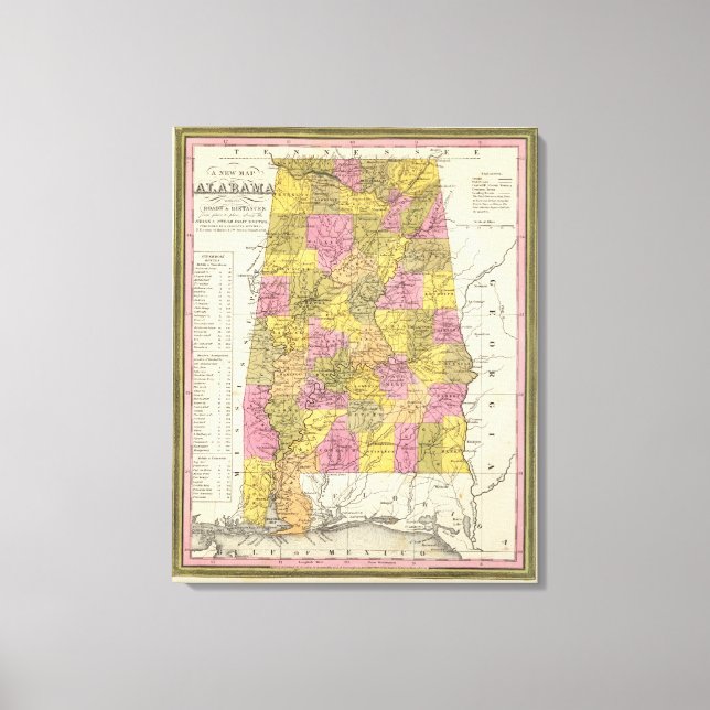 Lienzo Nuevo Mapa De Alabama 2 (Anverso)
