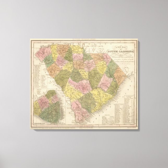Lienzo Nuevo Mapa De Carolina Del Sur (Anverso)