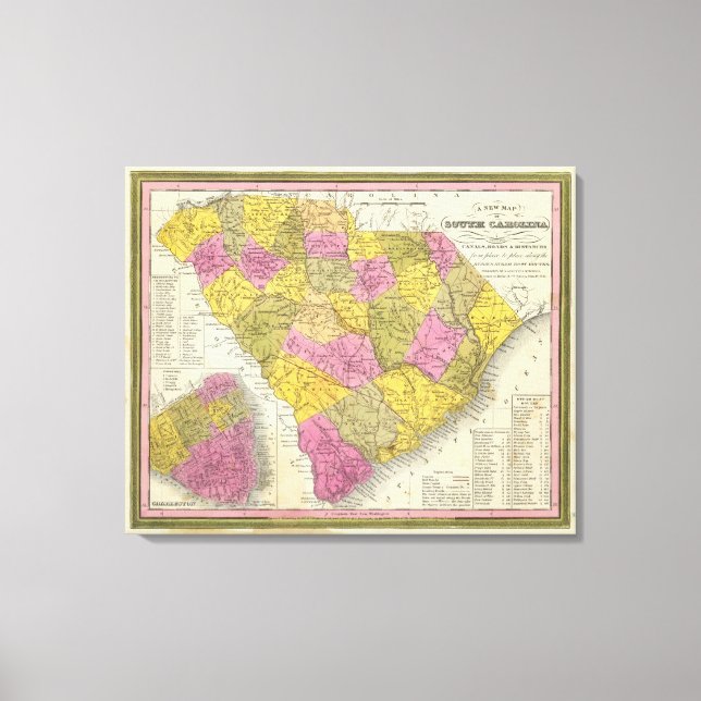 Lienzo Nuevo Mapa De Carolina Del Sur 2 (Anverso)