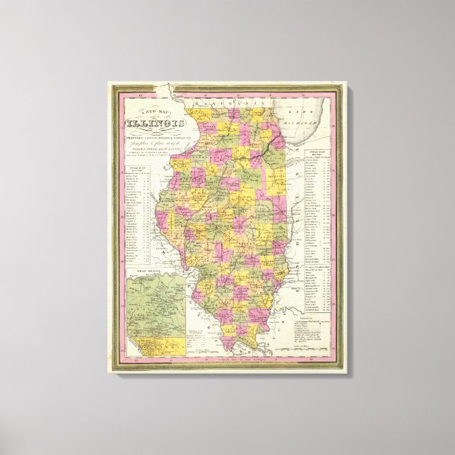 Lienzo Nuevo Mapa De Illinois (Anverso)