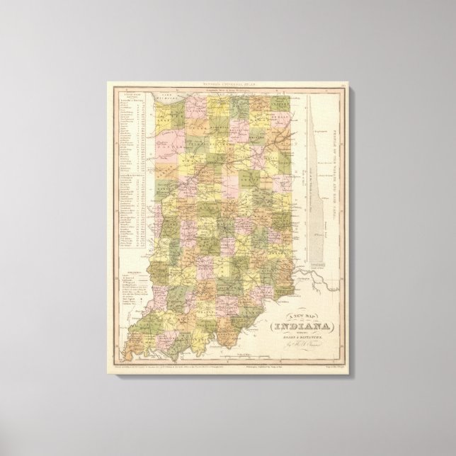 Lienzo Nuevo Mapa De Indiana (Anverso)