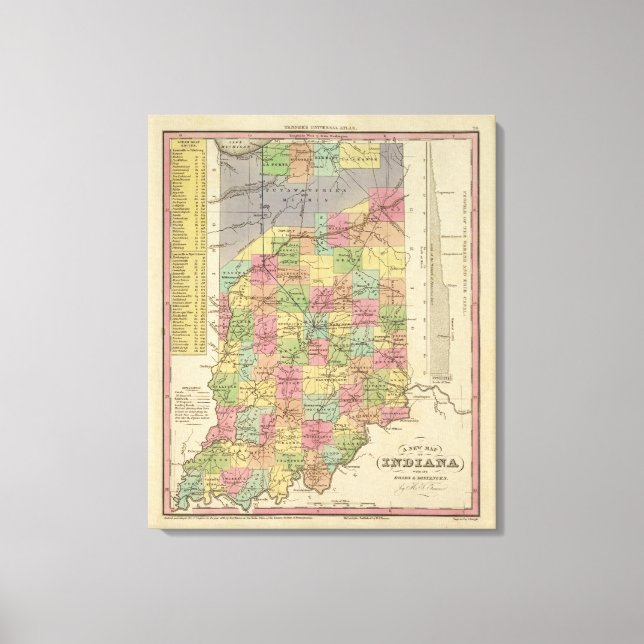 Lienzo Nuevo Mapa De Indiana (Anverso)