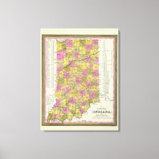 Lienzo Nuevo Mapa De Indiana 2 (Anverso)