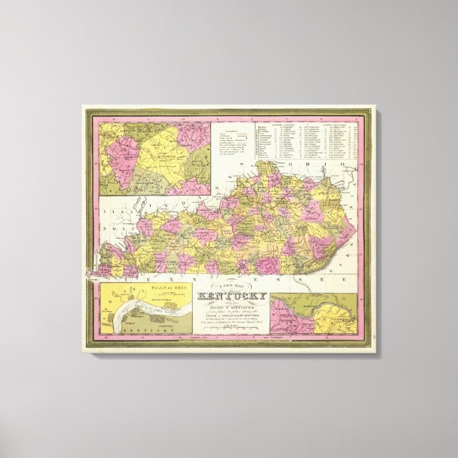 Lienzo Nuevo Mapa De Kentucky (Anverso)