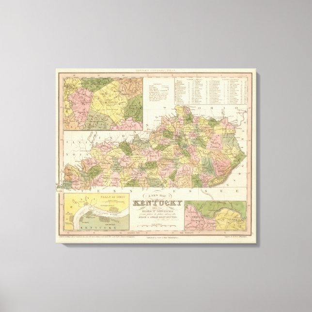 Lienzo Nuevo Mapa De Kentucky 2 (Anverso)