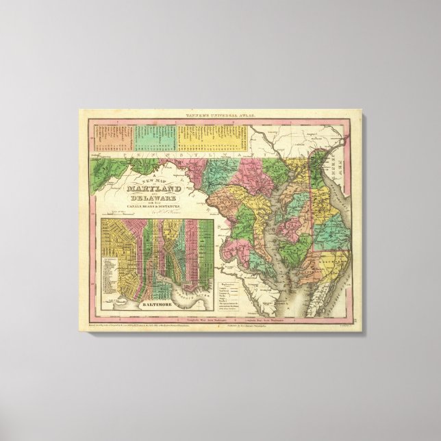 Lienzo Nuevo mapa de Maryland y Delaware (Anverso)