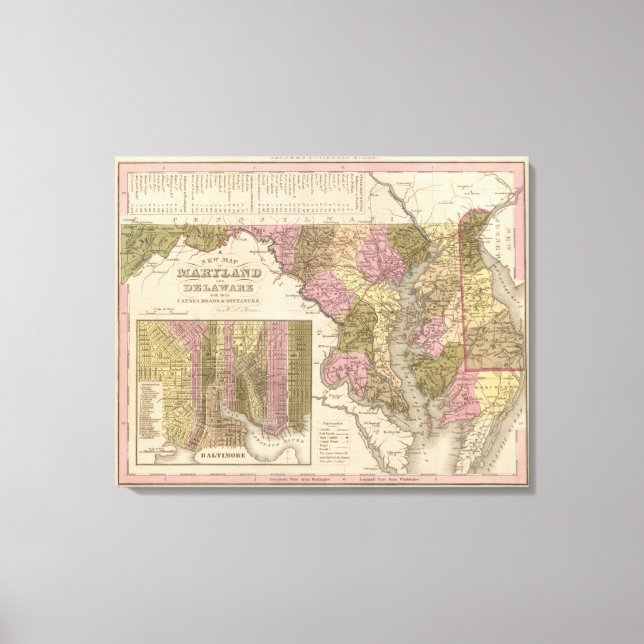 Lienzo Nuevo mapa de Maryland y Delaware 2 (Anverso)