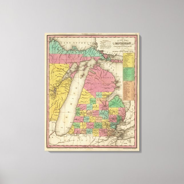Lienzo Nuevo Mapa De Michigan (Anverso)