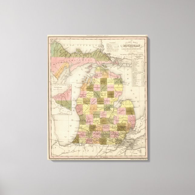 Lienzo Nuevo Mapa De Michigan (Anverso)