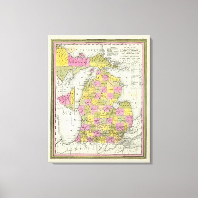 Lienzo Nuevo Mapa De Michigan 2 (Anverso)