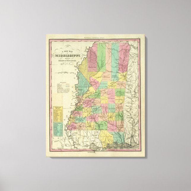 Lienzo Nuevo Mapa De Misisipi (Anverso)