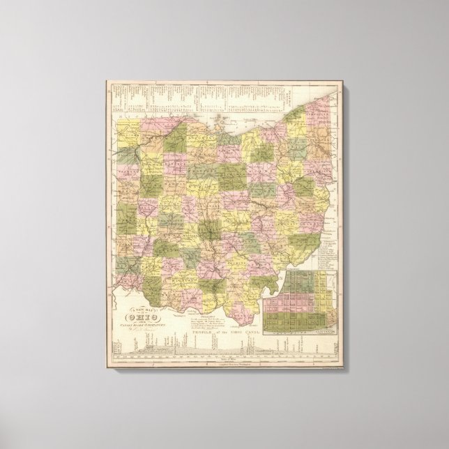 Lienzo Nuevo Mapa De Ohio (Anverso)