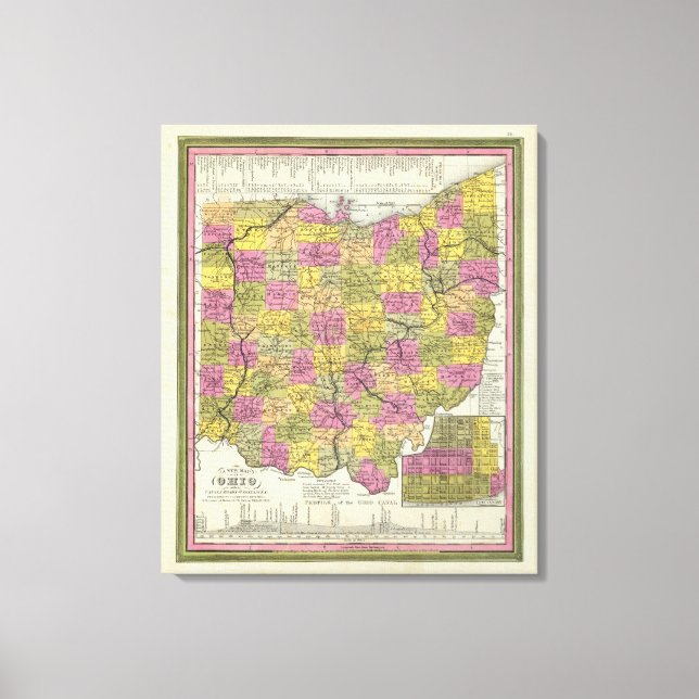 Lienzo Nuevo Mapa De Ohio 2 (Anverso)