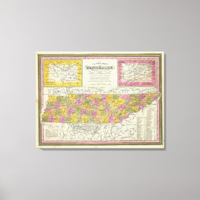 Lienzo Nuevo Mapa De Tennessee (Anverso)