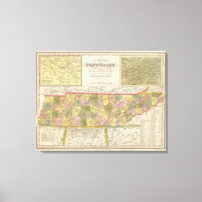 Lienzo Nuevo Mapa De Tennessee (Anverso)