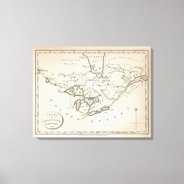 Lienzo Nuevo mapa del Canadá superior e inferior (Anverso)