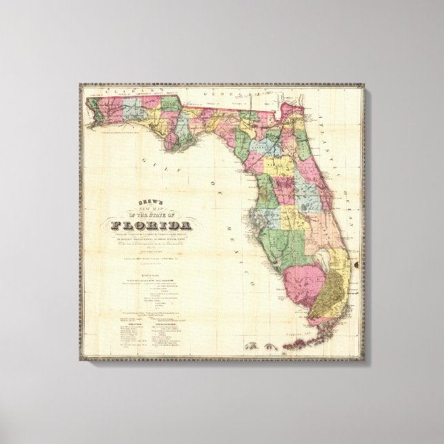 Lienzo Nuevo mapa del estado de Florida de Drew (Anverso)