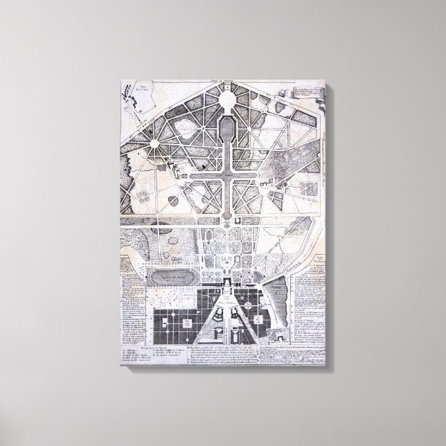 Lienzo Nuevo plan de ciudad, castillo y jardines en Versa (Anverso)