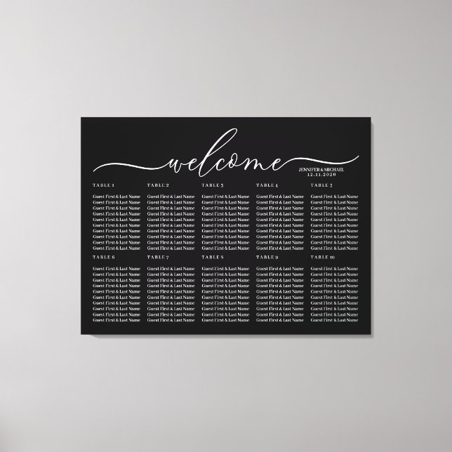 Lienzo Números de mesa de asiento de bienvenida de boda n (Anverso)