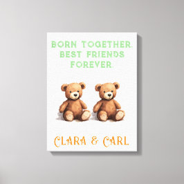 Lienzo Nursera de recién nacidos gemelos, ositos de peluc