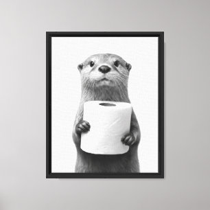 Lienzo Nutria estoica en blanco y negro sosteniendo rollo