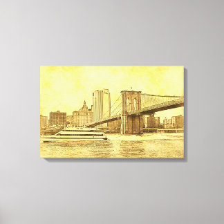 Lienzo NYC Skyline Brooklyn Bridge Bot Etched Look #1BR