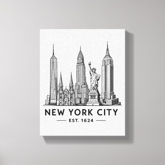 Lienzo NYC Skyline Illustration with Statue of Liberty (Anverso)