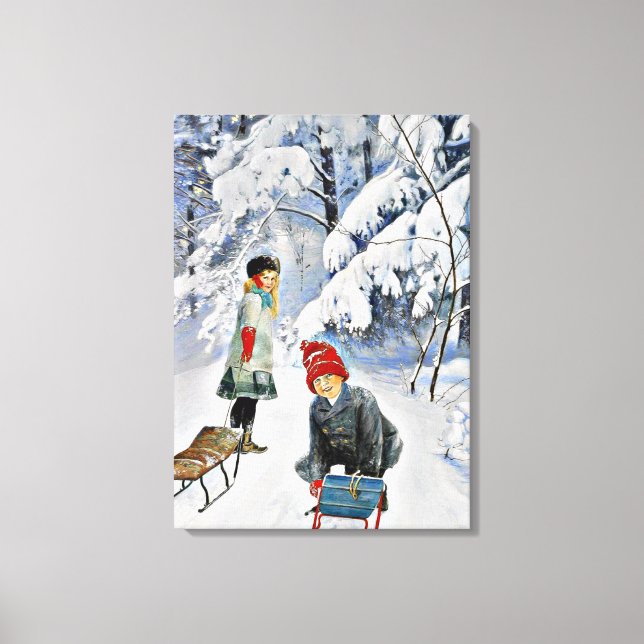 Lienzo Nystrom - Niños en la Nieve, 1910 (Anverso)