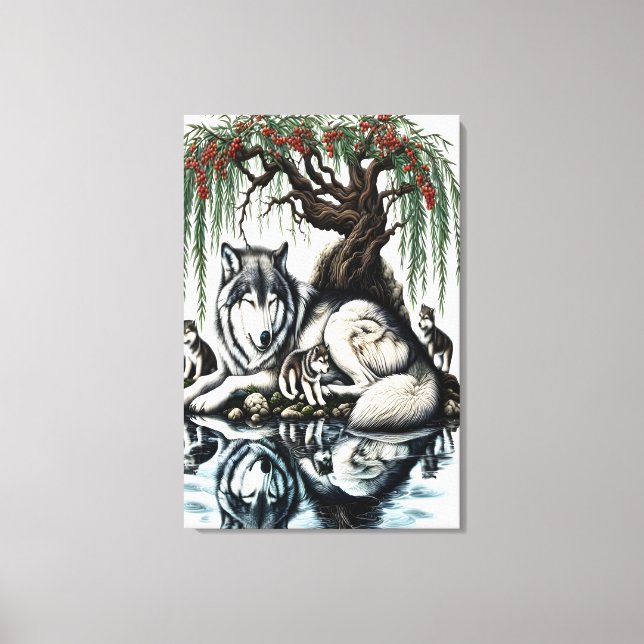 Lienzo Oasis familiar de Lobo Serene en naturaleza islámi (Anverso)