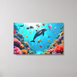 Lienzo Ocean Life with Dolphin and Coral Reef