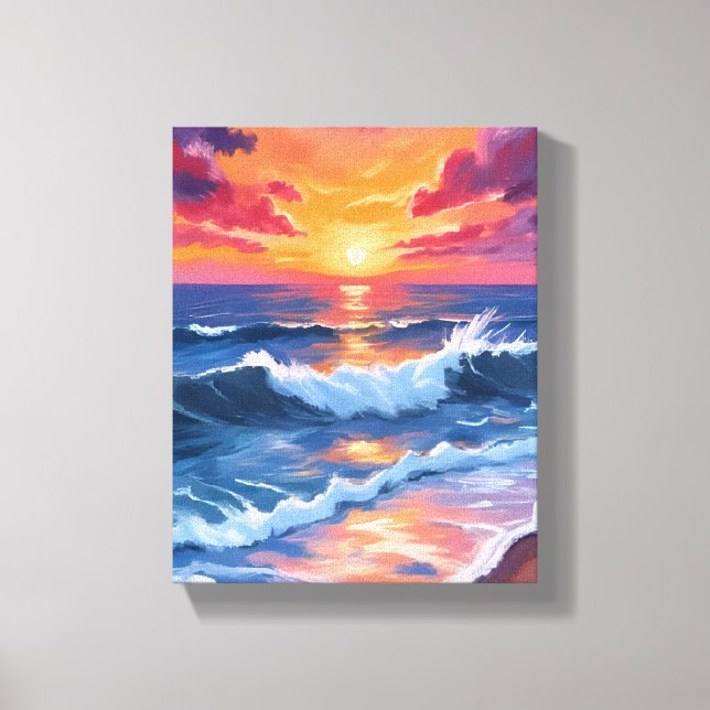 Lienzo Ocean Sunset Beach Waves Watercolor (Anverso)