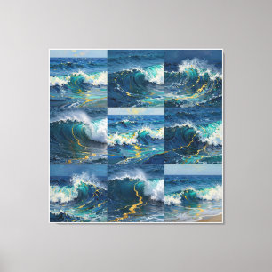 Lienzo Océano abstracto moderno -Lienzo costero teal-Arte