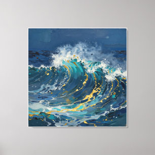 Lienzo Océano abstracto moderno -Lienzo costero turquesa-