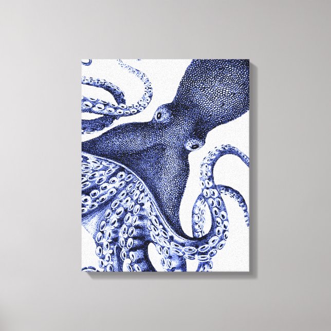 Lienzo Octopus azul paisajístico (Anverso)