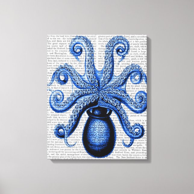 Lienzo Octopus azul vintage 1 por debajo (Anverso)