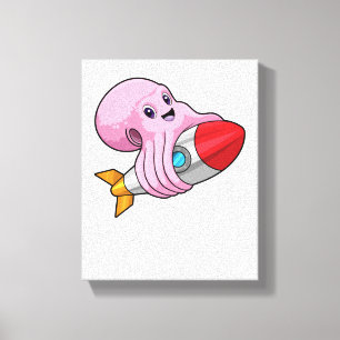 Lienzo Octopus con cohete