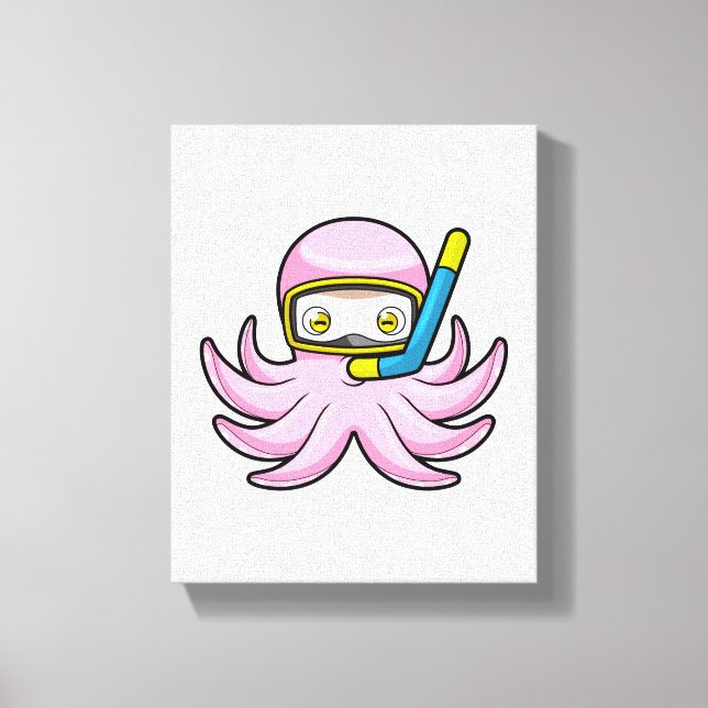 Lienzo Octopus en el submarinismo con tubo y gafas de nat (Anverso)