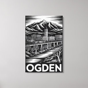 Lienzo Ogden Utah Silueta Urbano Negro Blanco