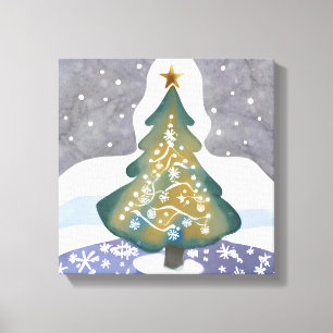 Lienzo Oh Árbol de Navidad   Pintura de invierno en acuar