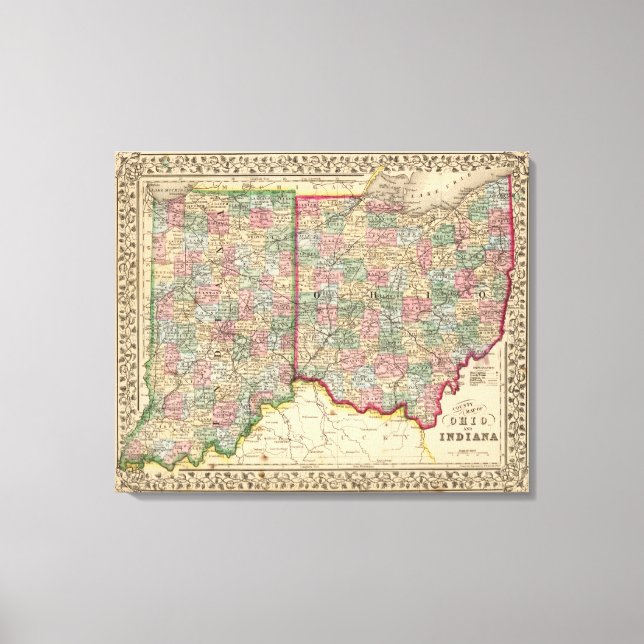 Lienzo Ohio, mapa de Indiana por Mitchell (Anverso)