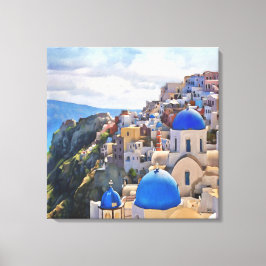 Lienzo Oia, Santorini. Grecia. Pintura de aceite. Imprimi